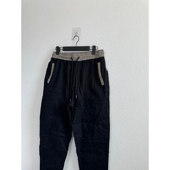 NWT Men's Black Cargo Pants Elastic Drawstring Waist Pockets Medium - Picture 5 of 11